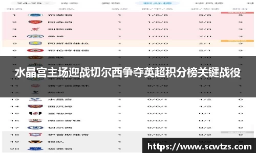 水晶宫主场迎战切尔西争夺英超积分榜关键战役